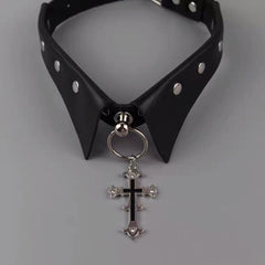 Fake cross collar, dark gothic choker necklace