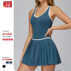 Women's Two anti-glare dresses, outdoor running, fitness and tennis dresses