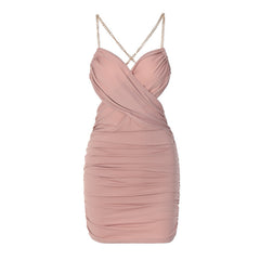 Women's autumn new fashion sexy bare back pleats with strapless strap dress