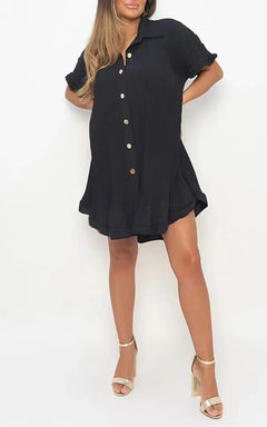 European style summer solid color ruffled sleeves irregular dress shirt