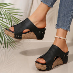 Women's Large-sized wedge heel sandals, thick-soled fish-mouth Roman sandals