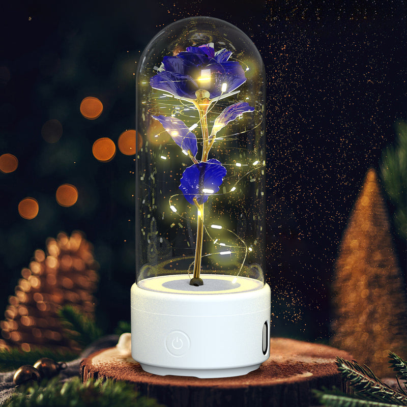 2 In 1 Rose Flowers LED Light Bluetooth-compatible Speaker Luminous Night Ornament Glass Cover Light