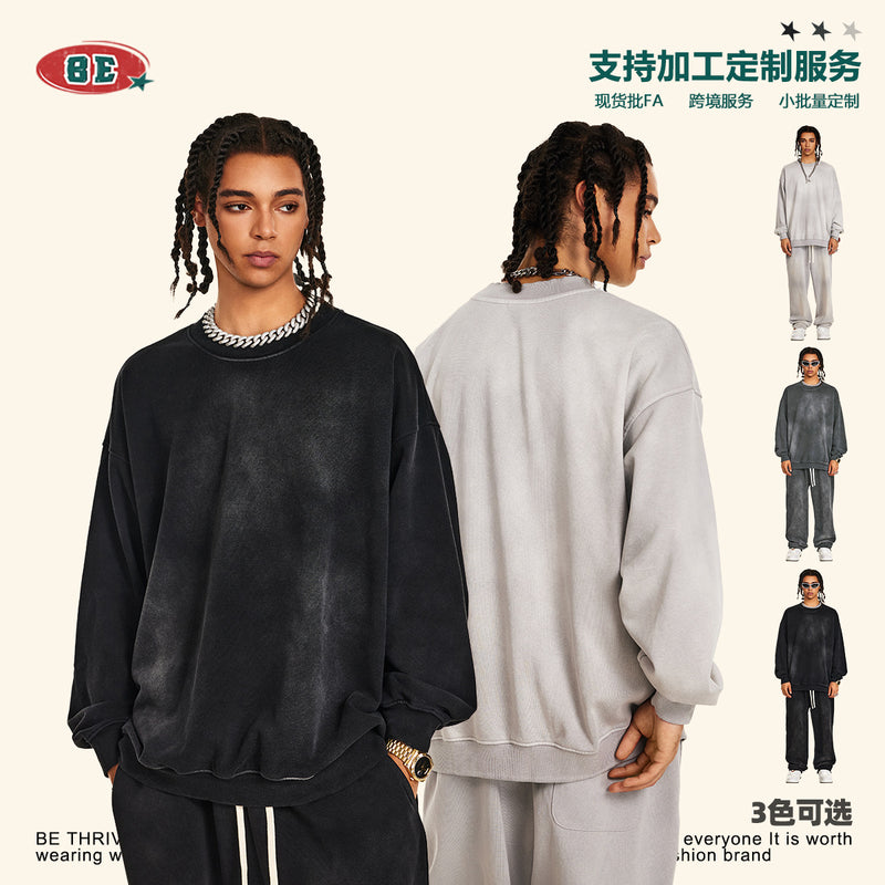 BE men's | autumn heavy 370G wash and do old all-in-one hoodie men loose spray monkey sleeve long sleeve