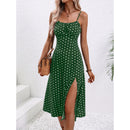 New Polka Dot Print Suspender Dress Summer Sexy Split Long Dresses For Women's Clothing
