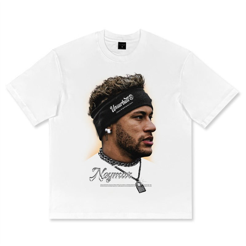 American vintage Men's cotton loose short sleeve  cotton football T-shirt