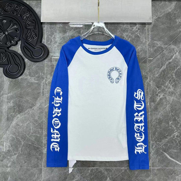 High version Chrome Hearts horseshoe print ing color shoulder letter-print long sleeve T-shirt for men and women