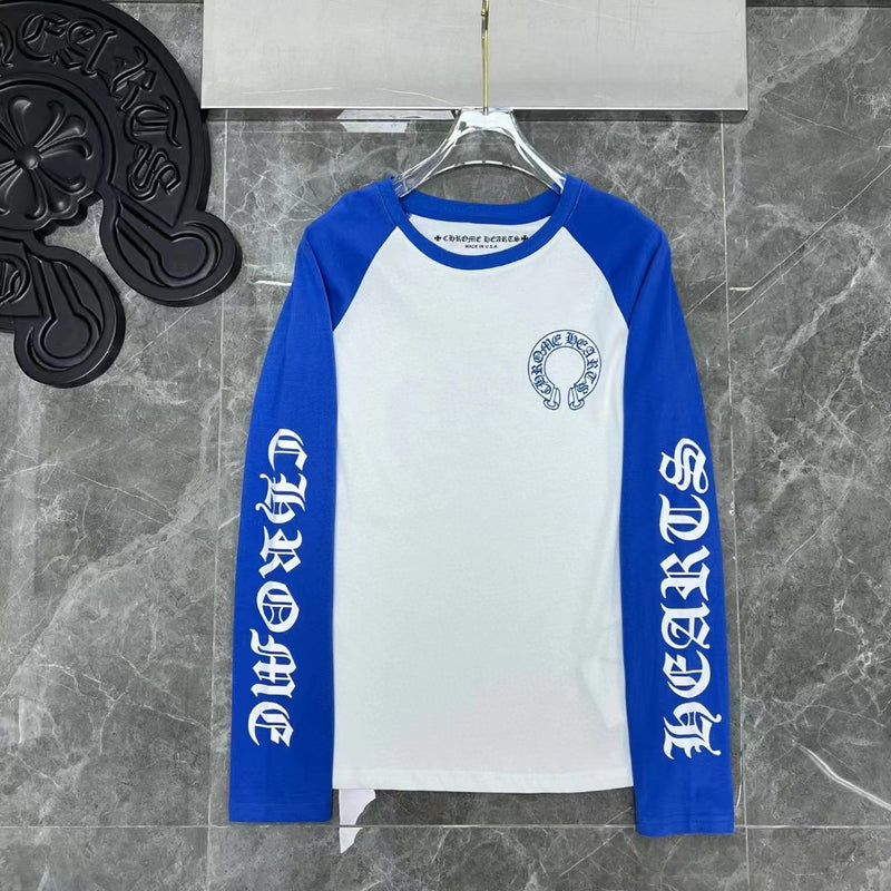High version Chrome Hearts horseshoe print ing color shoulder letter-print long sleeve T-shirt for men and women