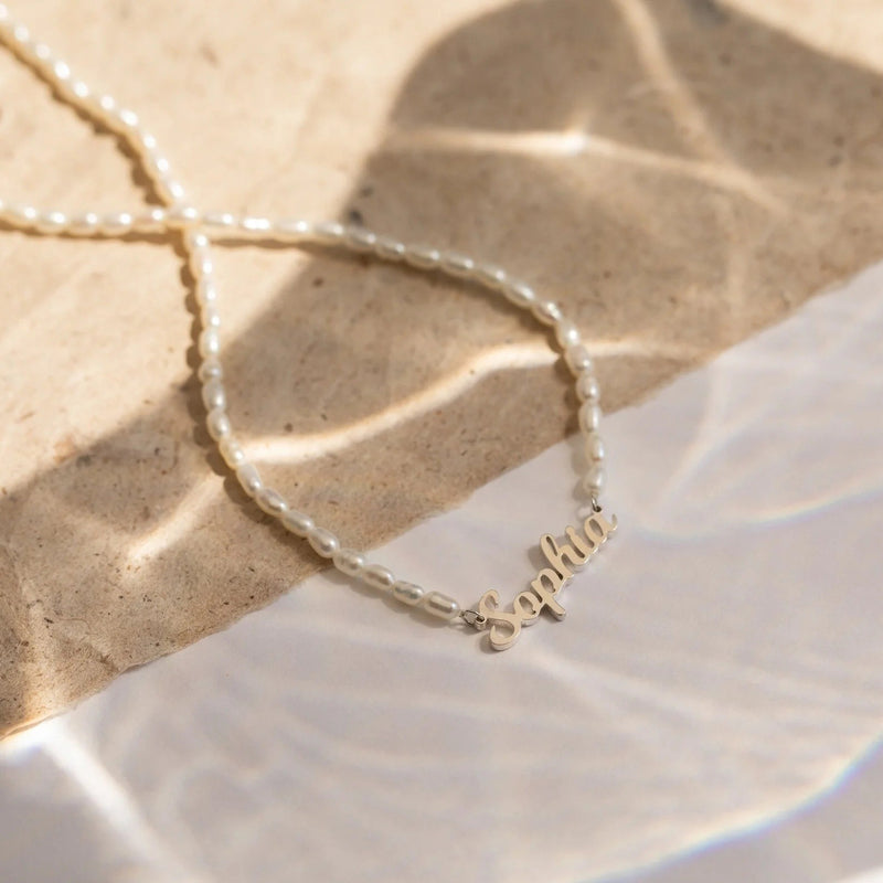 Personalized English letter Custom stainless steel name DIY pearl chain  pendants