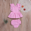 Women's pink sleeveless girl cute western style halter top underwear baby two pieces