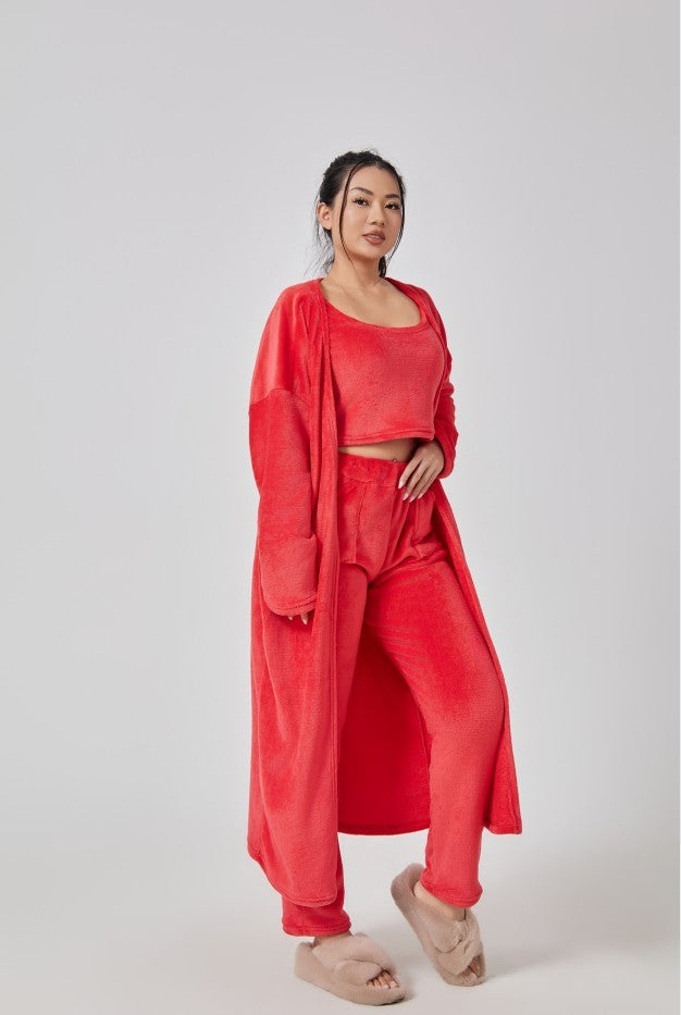 Cozy Pajama Set, 3 Piece Lounge Set, Cute Loungewear, Warm Suit, Matching Lounge Set, Women Winter Dress