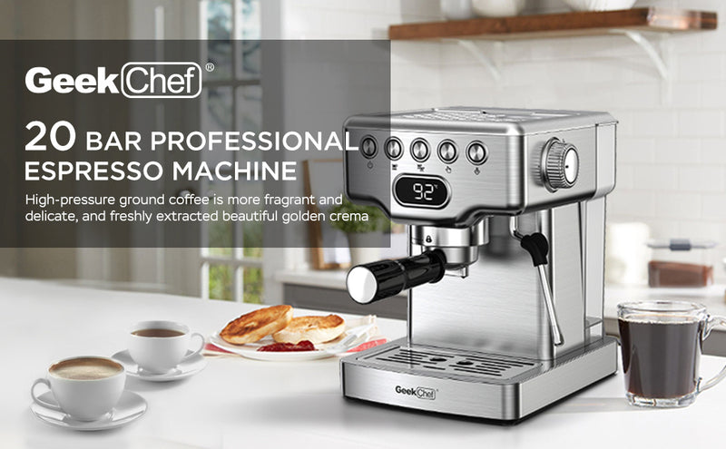 Geek Chef Espresso Machine, 20 Bar Espresso Machine With Milk Frothier For Latte,1.8L Water Tank, Stainless Steel