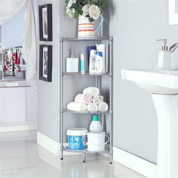 Bathroom Carbon Steel Fan-shaped 4-layer Corner shelf - Silver Gray