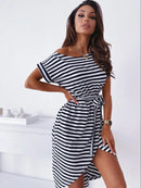 Cross-border spring summer new striped print casual fashion dress