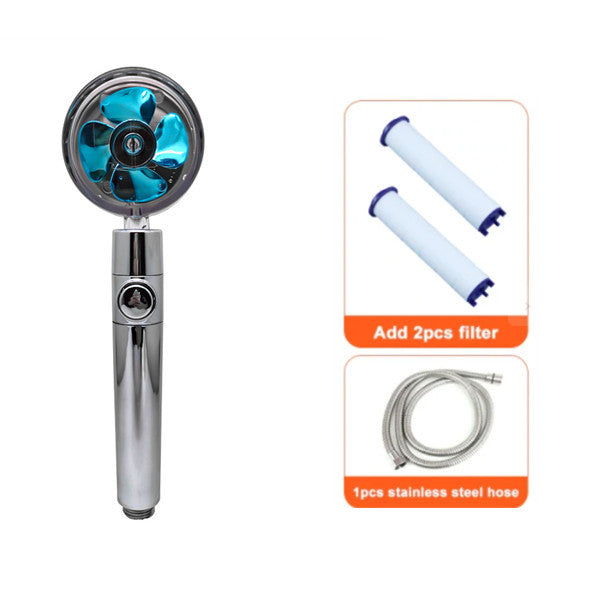Rotating Shower Head with Rotating 360 Degrees Small Fan ABS Rain High Pressure Spray Nozzle