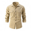 Men's European size wash elastic cotton casual fashion long sleeve shirt