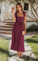 Temperament Suspender Split Dress With Lace-up Design Fashion Summer Ruffled Beach Dresses