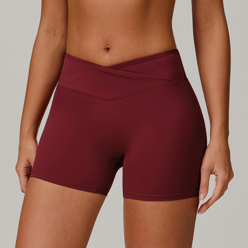 Nude crossover high-waisted yoga shorts Peach tight hip lift sports shorts women wear fitness pants 9177