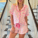 Ladies' red Christmas candy cane printed short sleeves, shorts, pajamas, summer home wear