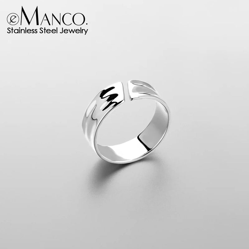 eManco irregular concave and convex ring for men features a niche design with a simple hollowed-out with opening