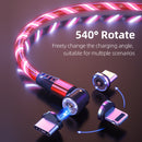 540 Rotate Luminous Magnetic 3A Fast Charging Mobile Phone Cable For LED Micro USB Type C