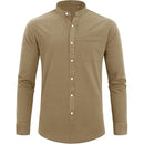 Men's Stand Collar Spring Autumn long sleeve solid color linen cotton shirt