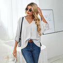 Women's chiffon shirt fashion casual top V-neck long sleeve