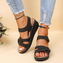 Summer's new retro women's sandals, stitching crocs, large-sized round toe wedge heels