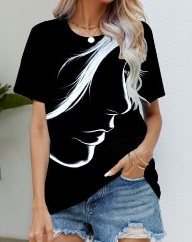 Blouse Women's Black Flower T Shirt Fashion Soft Short Sleeve T-Shirt