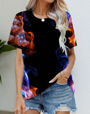 Blouse Women's Black Flower T Shirt Fashion Soft Short Sleeve T-Shirt