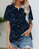 Blouse Women's Black Flower T Shirt Fashion Soft Short Sleeve T-Shirt