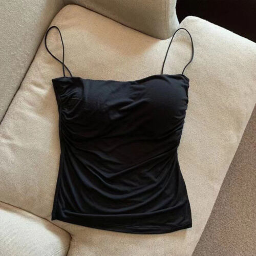 Women's Sexy Cami with Built In Bra Spaghetti Strap Tank Tops Fashion