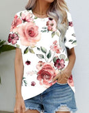 Blouse Women's Black Flower T Shirt Fashion Soft Short Sleeve T-Shirt