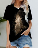 Blouse Women's Black Flower T Shirt Fashion Soft Short Sleeve T-Shirt
