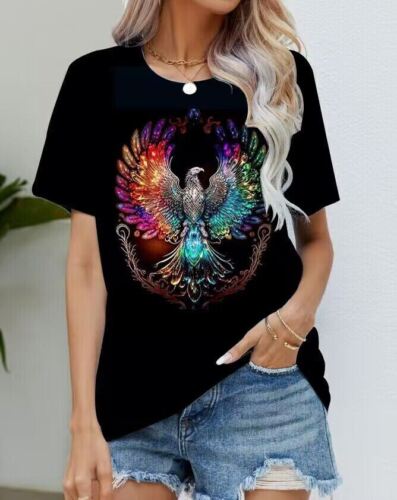 Blouse Women's Black Flower T Shirt Fashion Soft Short Sleeve T-Shirt