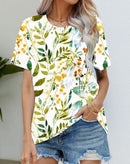 Blouse Women's Black Flower T Shirt Fashion Soft Short Sleeve T-Shirt