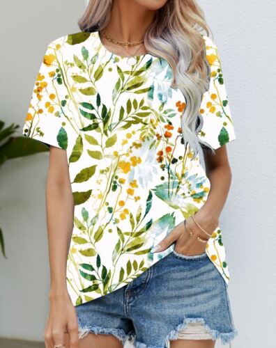 Blouse Women's Black Flower T Shirt Fashion Soft Short Sleeve T-Shirt