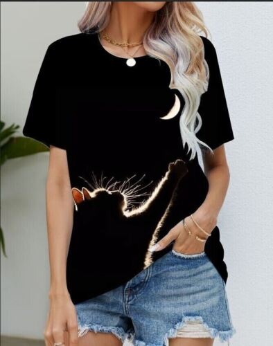 Blouse Women's Black Flower T Shirt Fashion Soft Short Sleeve T-Shirt