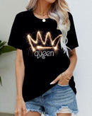 Blouse Women's Black Flower T Shirt Fashion Soft Short Sleeve T-Shirt