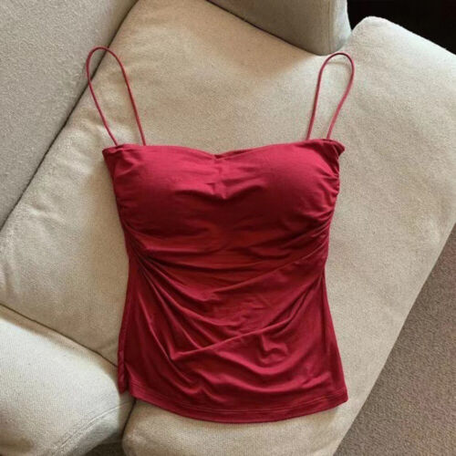 Women's Sexy Cami with Built In Bra Spaghetti Strap Tank Tops Fashion