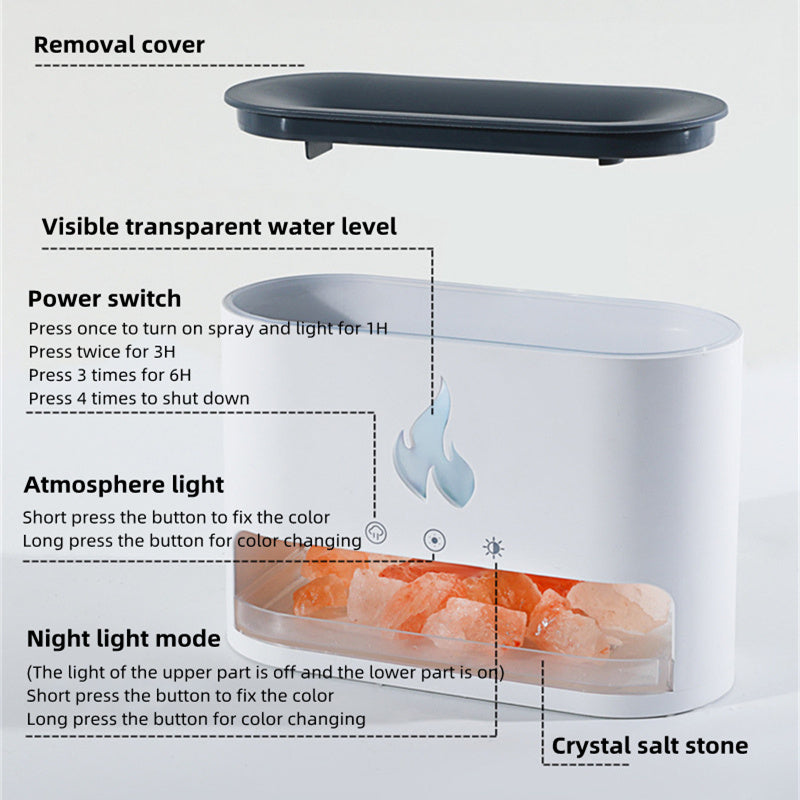Flame Humidifier Aromatherapy Machine Crystal Salt Stone Colorful Atmosphere Lamp Flame 3d Simulation