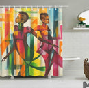 Art Design Graffiti Art Hip Hop African Girl with Black Hair Big Earring with Modern Building Shower Curtain