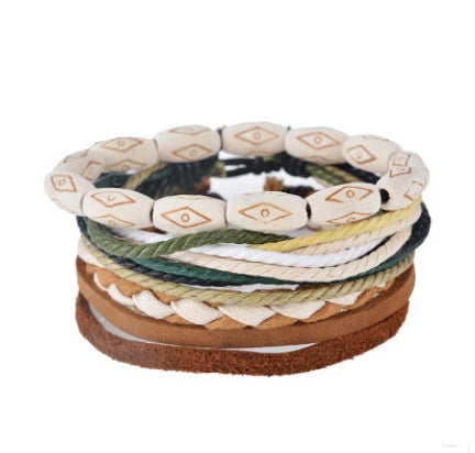 Men Women's Leather Multilayer Bead Bracelet Punk Wrap Bracelets