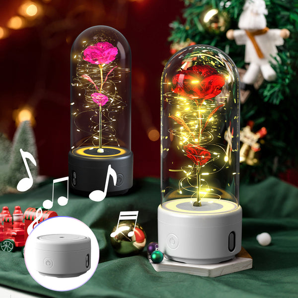 2 In 1 Rose Flowers LED Light Bluetooth-compatible Speaker Luminous Night Ornament Glass Cover Light