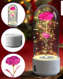 2 In 1 Rose Flowers LED Light Bluetooth-compatible Speaker Luminous Night Ornament Glass Cover Light