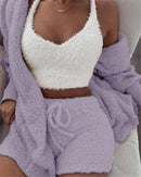 3pcs Women's Long Sleeve Crop Tank Top And Drawstring Shorts Pajama Set