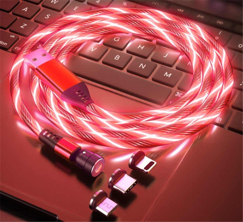 540 Rotate Luminous Magnetic 3A Fast Charging Mobile Phone Cable For LED Micro USB Type C