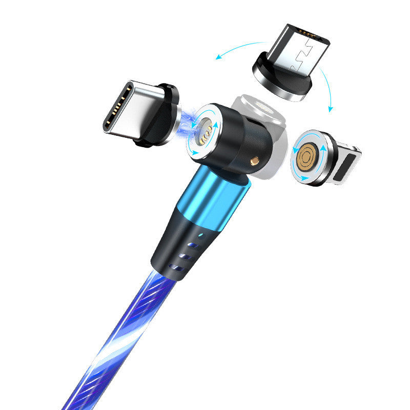 540 Rotate Luminous Magnetic 3A Fast Charging Mobile Phone Cable For LED Micro USB Type C
