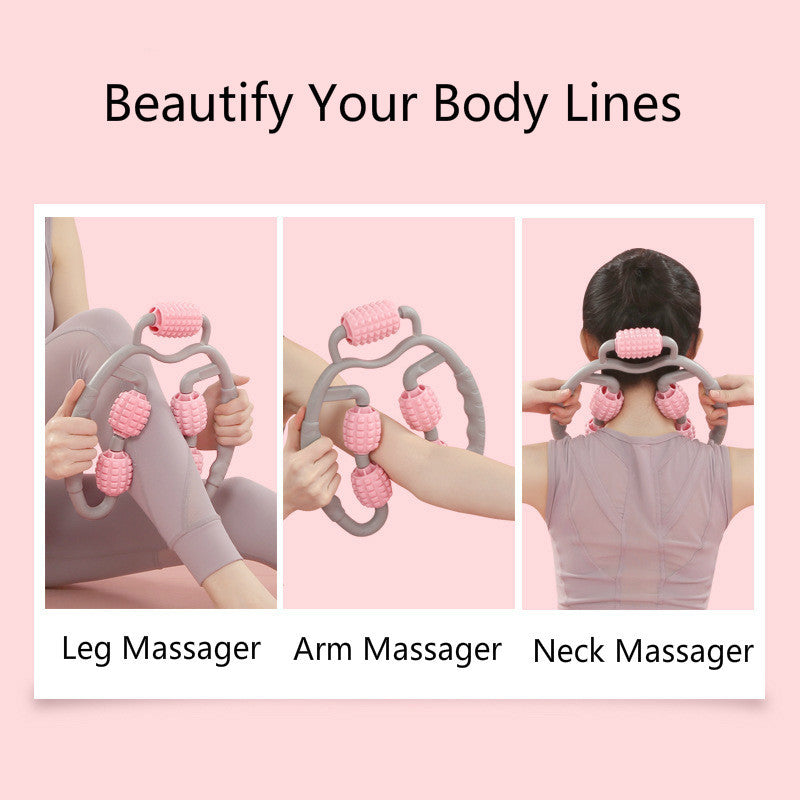 U Shape Trigger Point Full Body Massage Roller Arm Leg Neck Muscle 4 Wheels Fitness Device