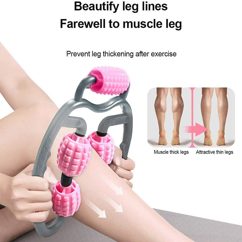 U Shape Trigger Point Full Body Massage Roller Arm Leg Neck Muscle 4 Wheels Fitness Device