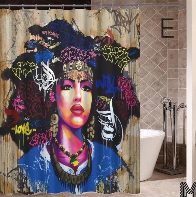 Art Design Graffiti Art Hip Hop African Girl with Black Hair Big Earring with Modern Building Shower Curtain